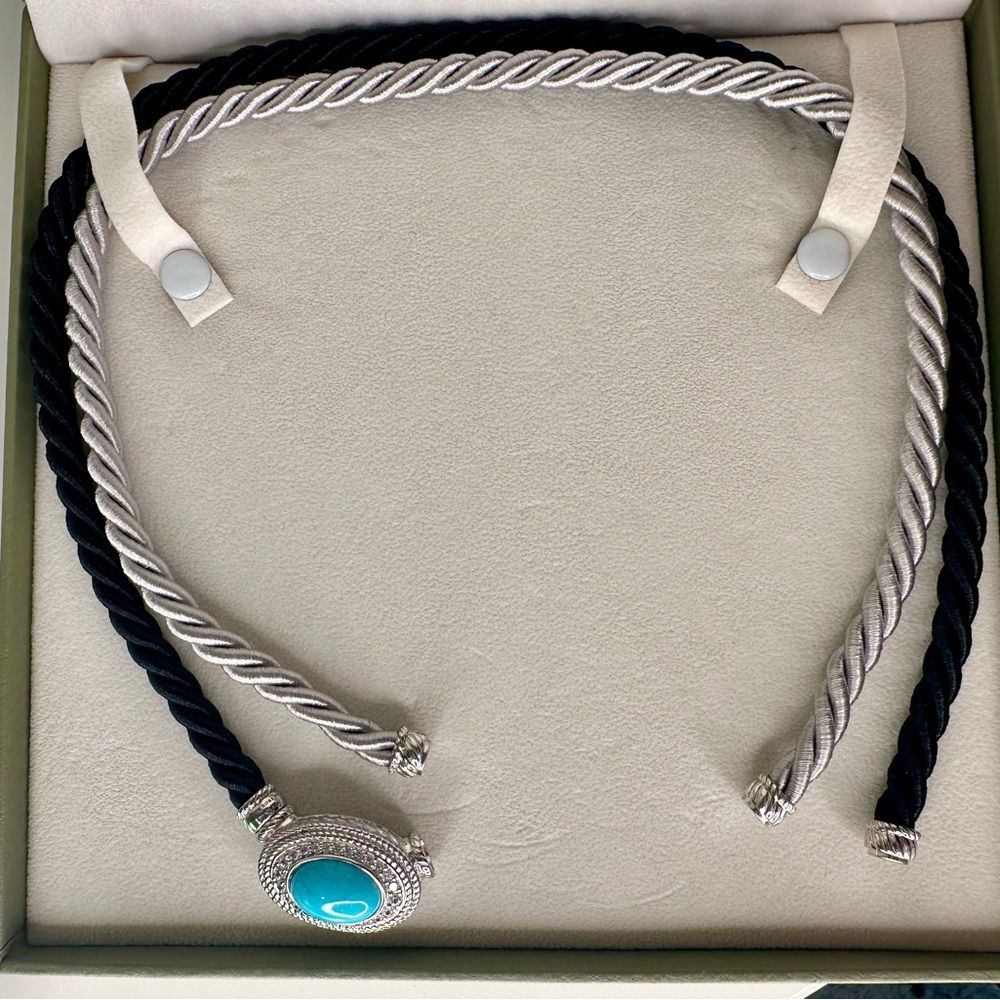 Judith Ripka Sterling Silver Turquoise CZ Cord Necklace with Box Vintage Y2K 925 - Picture 3 of 13